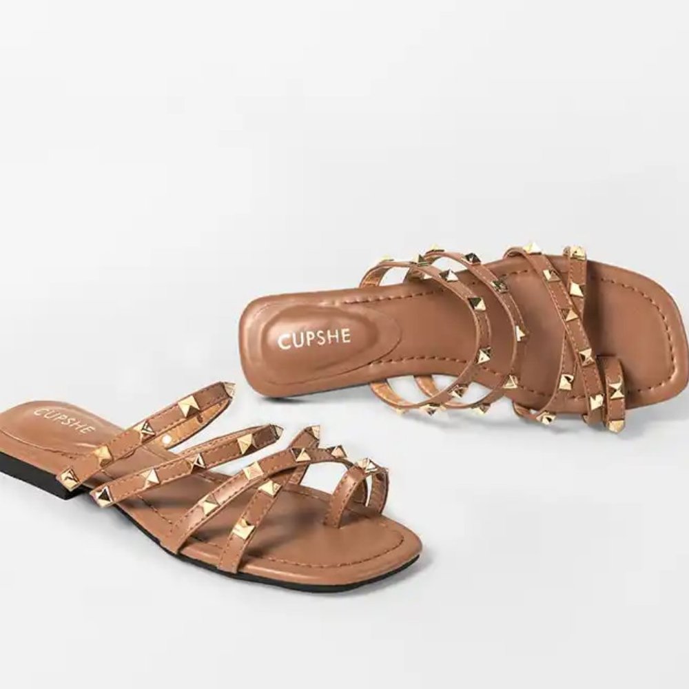 Baja Open Toe Studded Flat Sandals